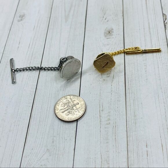 Silver and Gold Initial A Tie Pins - Picture 1 of 3